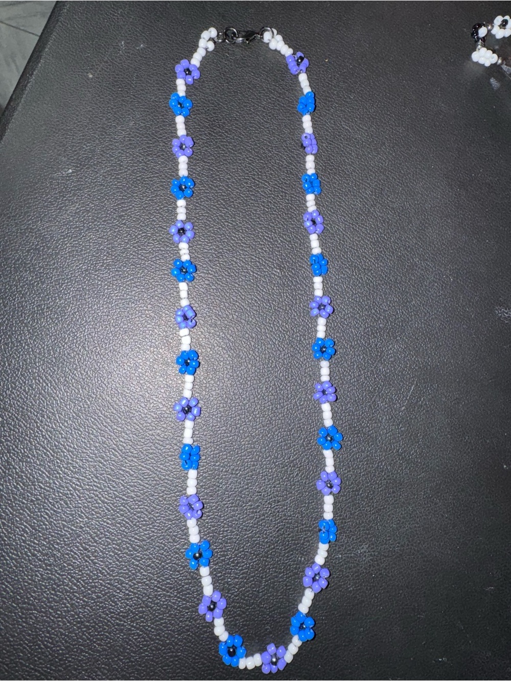 Blue & Purple Floral Beaded Necklace - Handmade Accent
